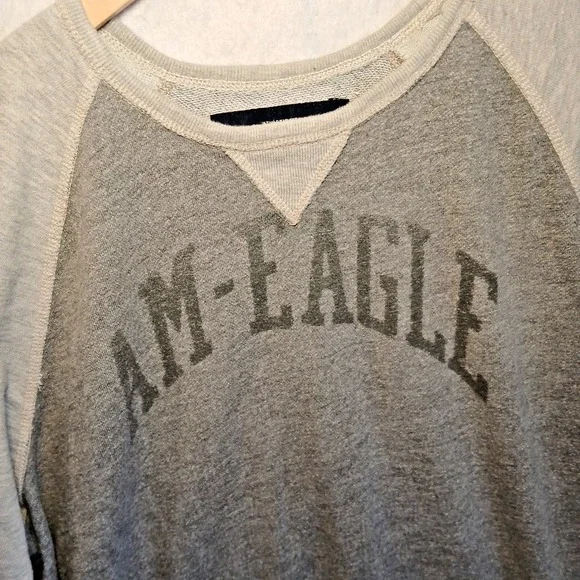 American Eagle Outfitters Mens XXL Grey Raglan AM-EAGLE Graphic Sweatshirt XXL - Picture 2 of 9